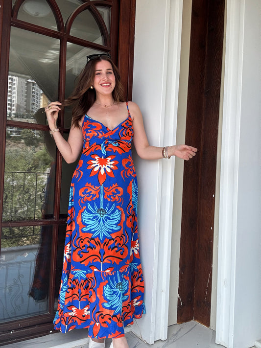 KRS Model Askılı Uzun Elbise - MAVİ