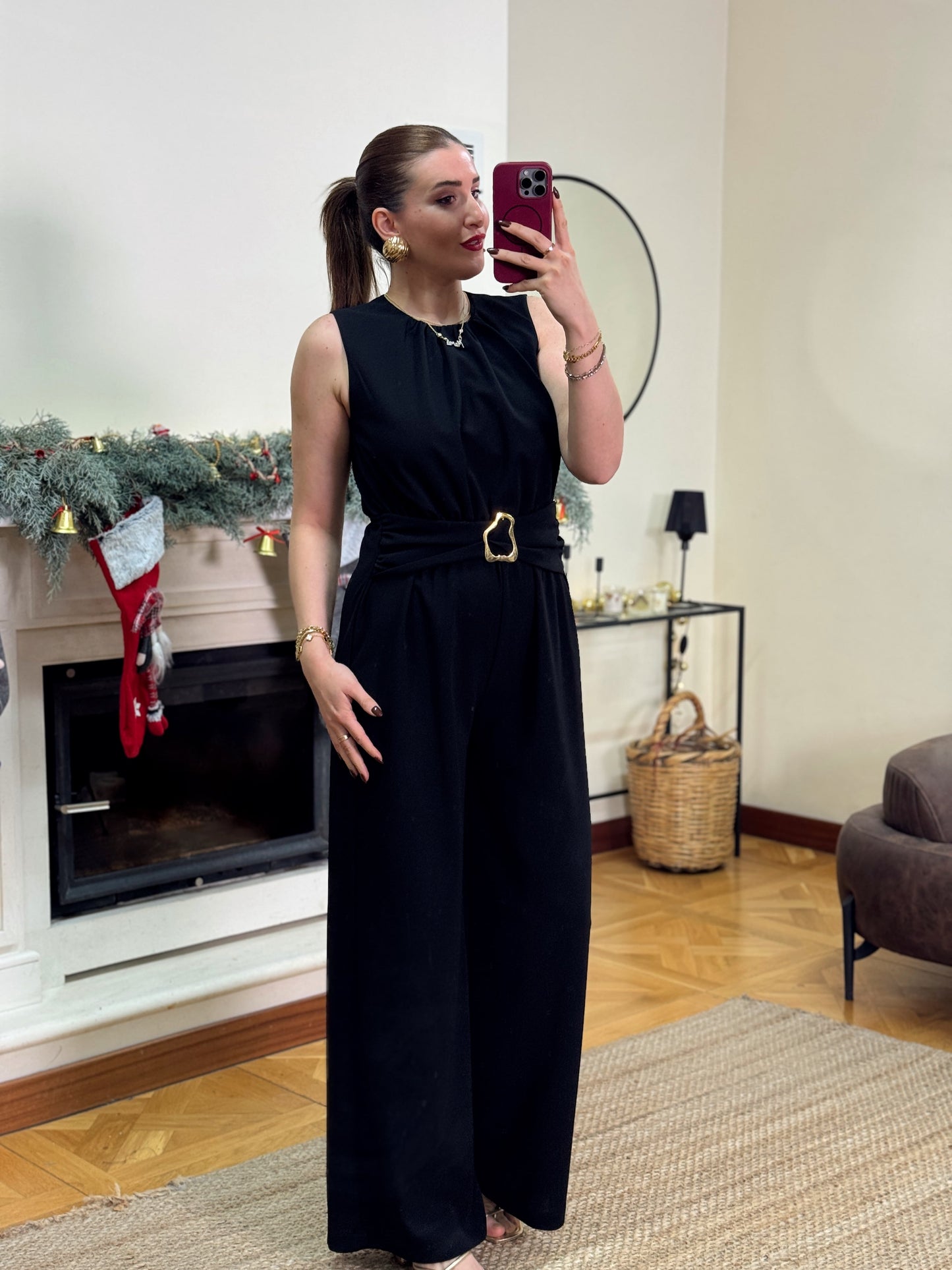 PARİS gold tokalı premium tulum-SİYAH