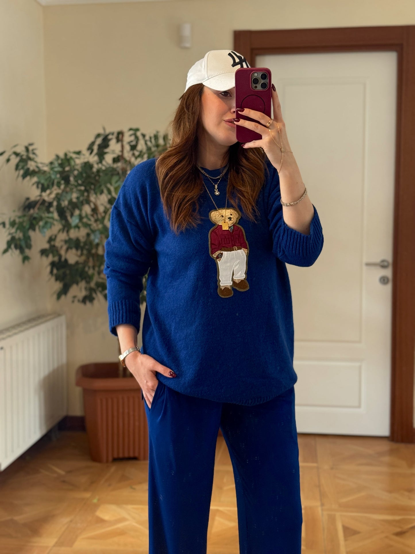 Ayıcık İşleme Yumoş Triko Kazak - SAKS MAVİ