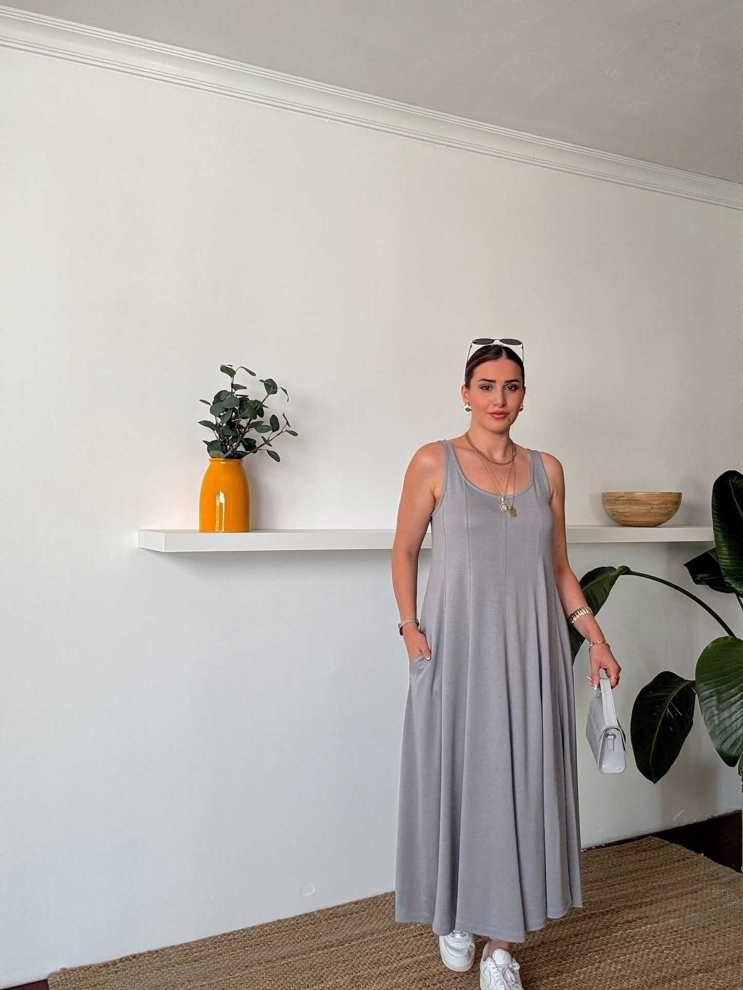 Askılı Modal Kumaş Elbise Gri