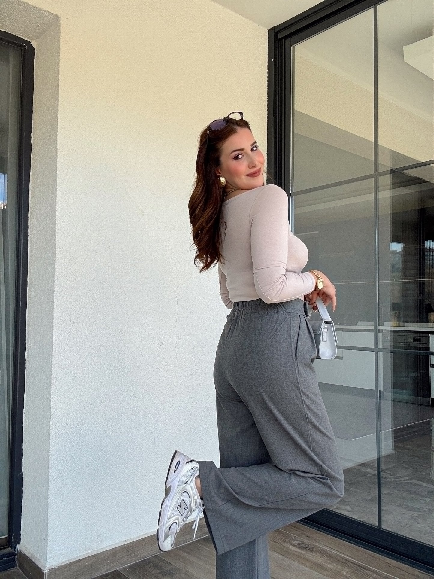 Çift düğme palazzo pantolon-GRİ