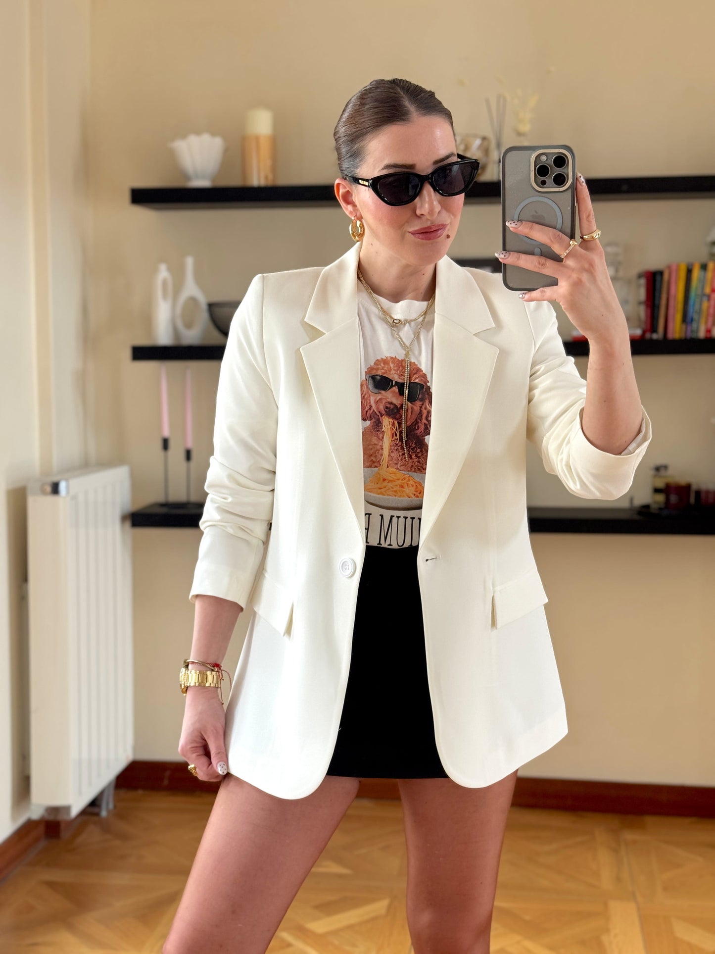 Tek düğme astarlı Naomi Ceket-Beyaz