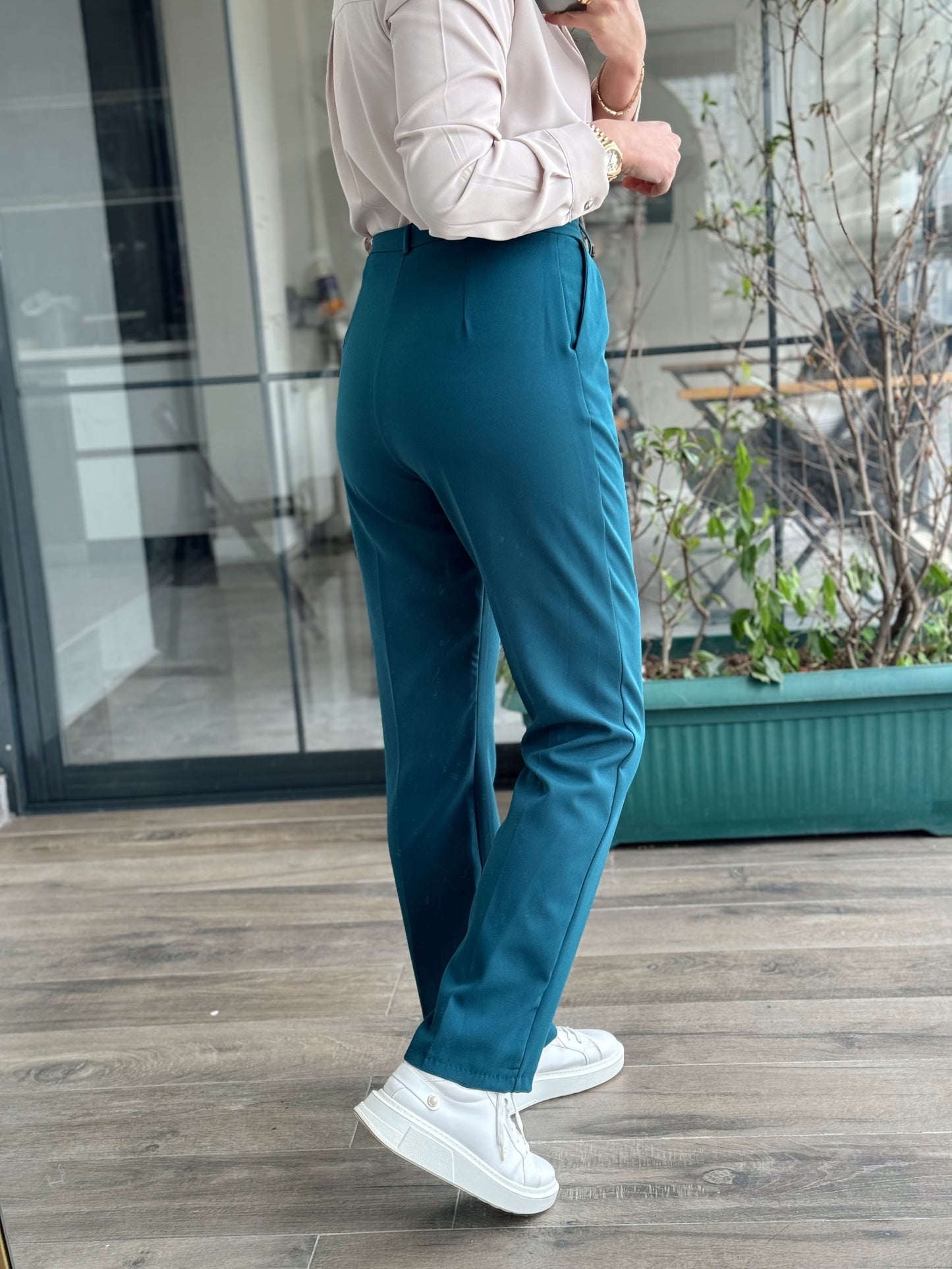 Boru Paça Double Pantolon - Petrol Yeşili