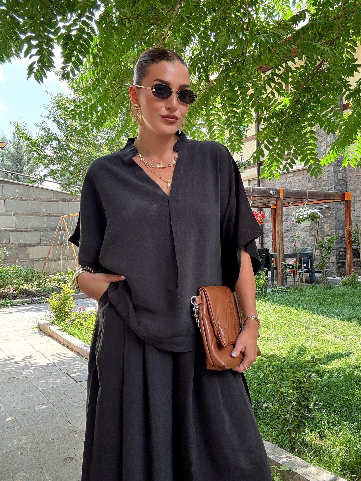 Oversize tensel ikili takım SİYAH