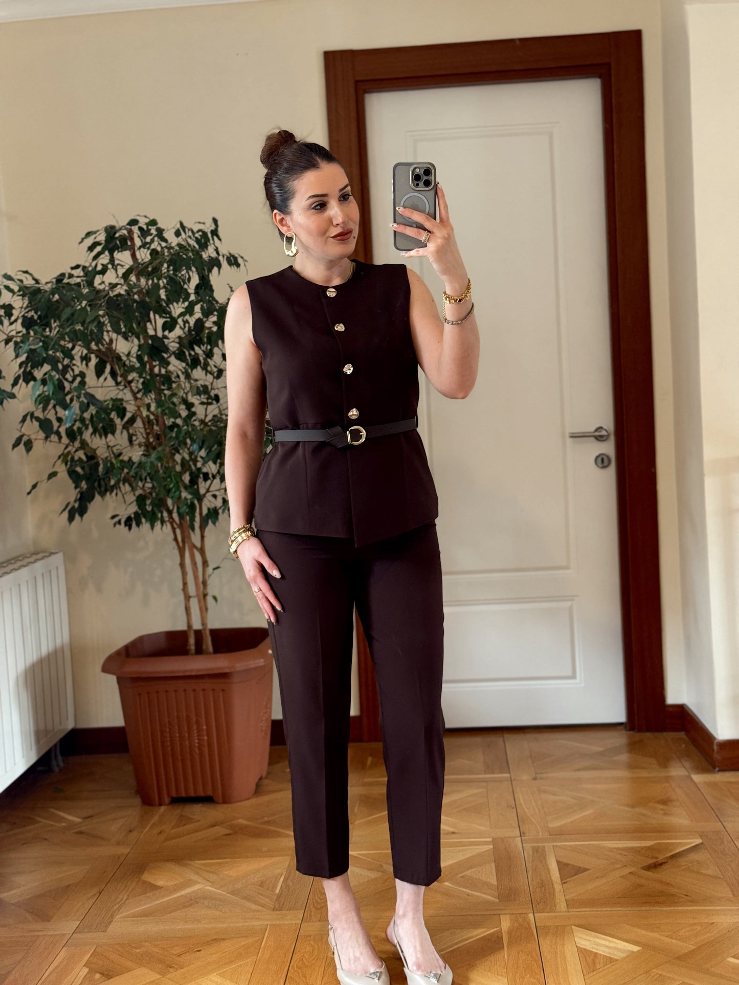 STELLA Kemerli Yelek-KAHVERENGİ