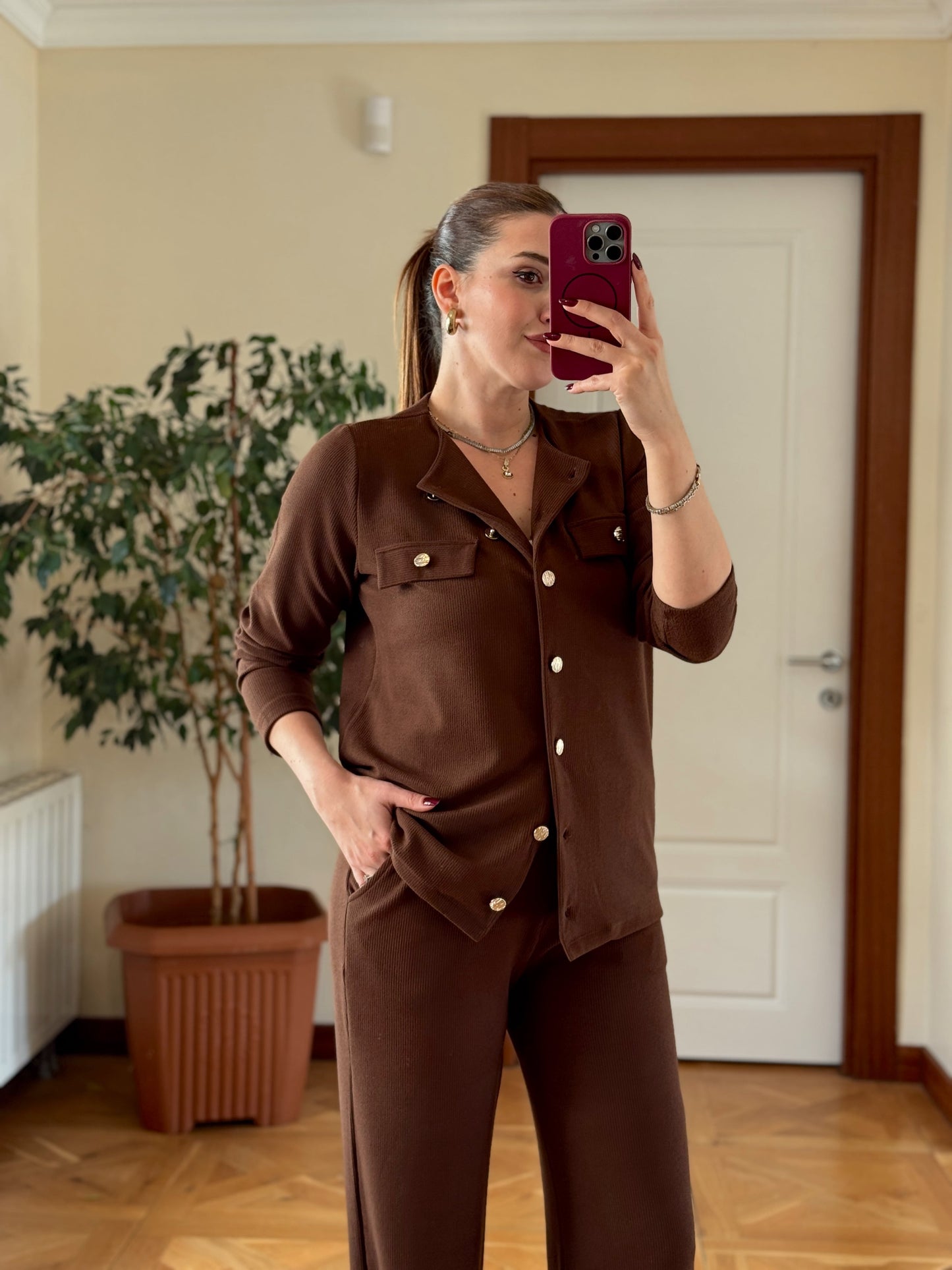 Paça gold düğmeli selanik takım KAHVERENGİ