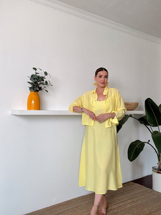 VİENA gömlek elbise ikili takım Sarı