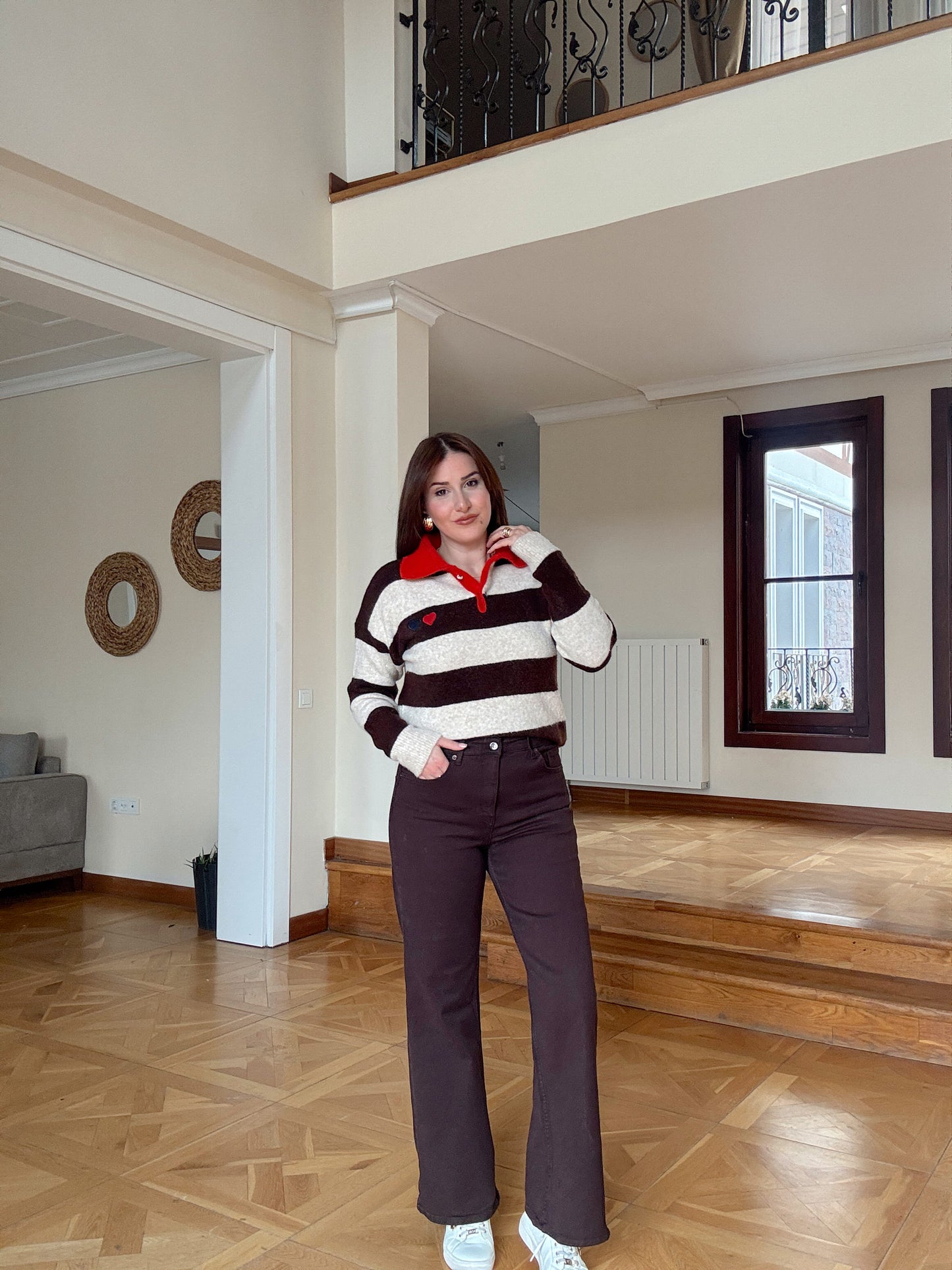 Likralı Palazzo jean pantolon-KAHVERENGİ