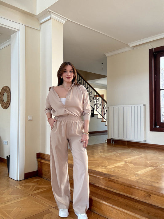 Parlak ikili takım Bej