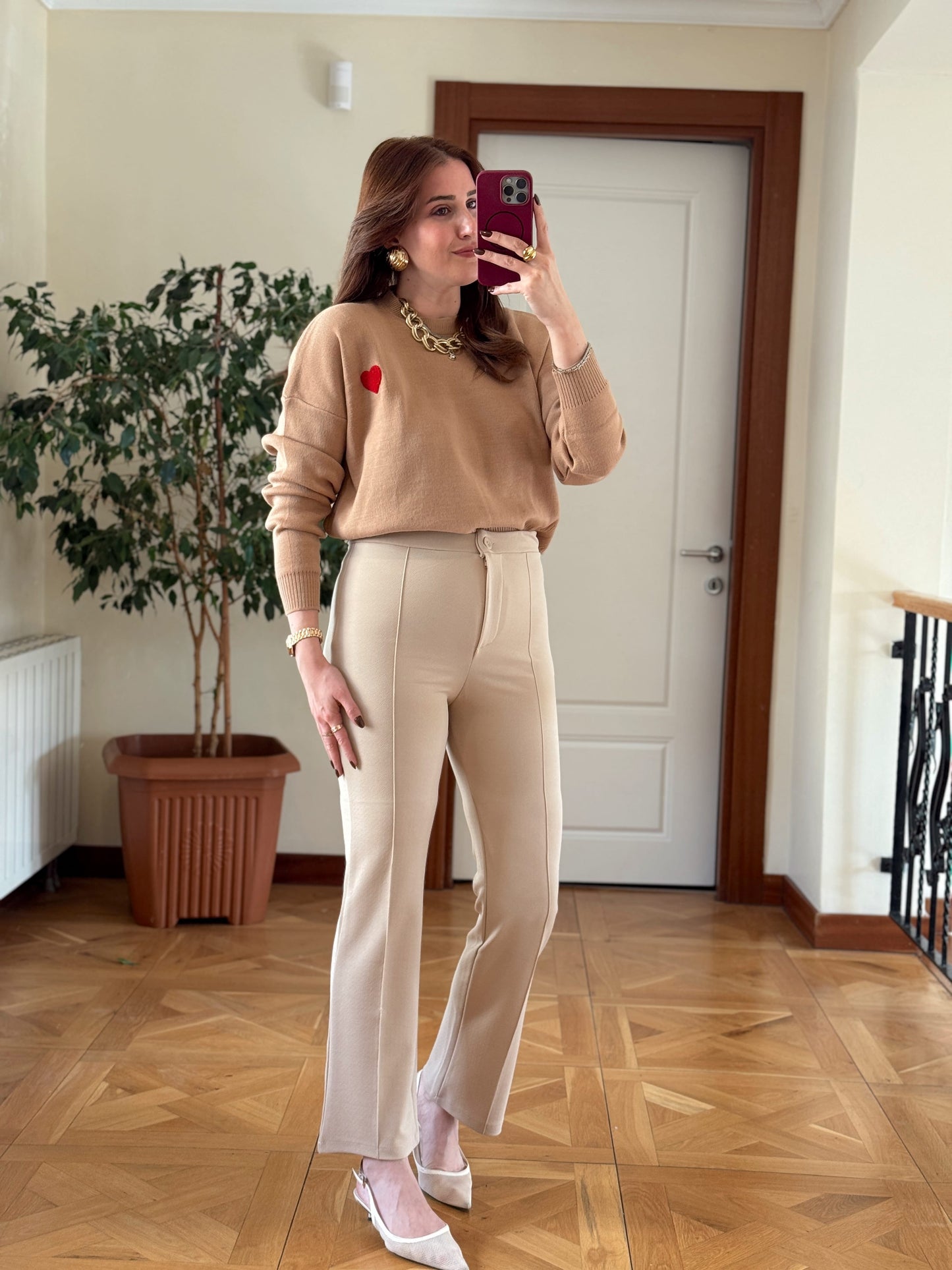 Krep kumaş çimalı pantolon-TAŞ