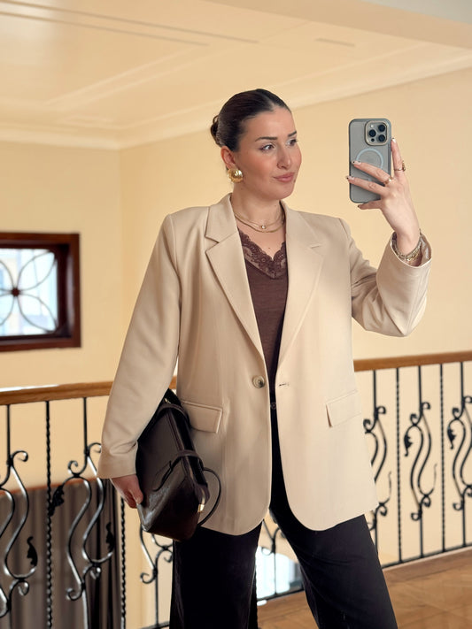 Tek düğme astarlı Naomi Ceket-TAŞ