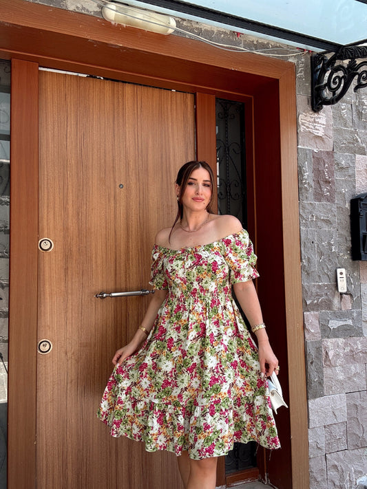 Madonna yaka gipeli elbise -YEŞİL