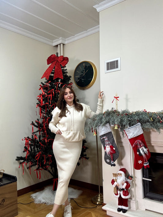 Kapşonlu jileli elbise-LATTE