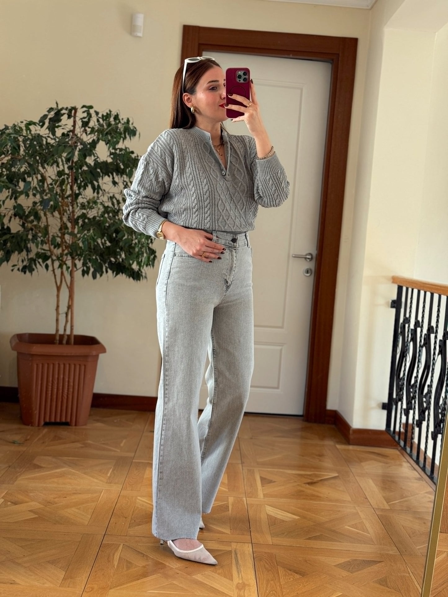 Palazzo kesik paça jean pantolon-GRİ