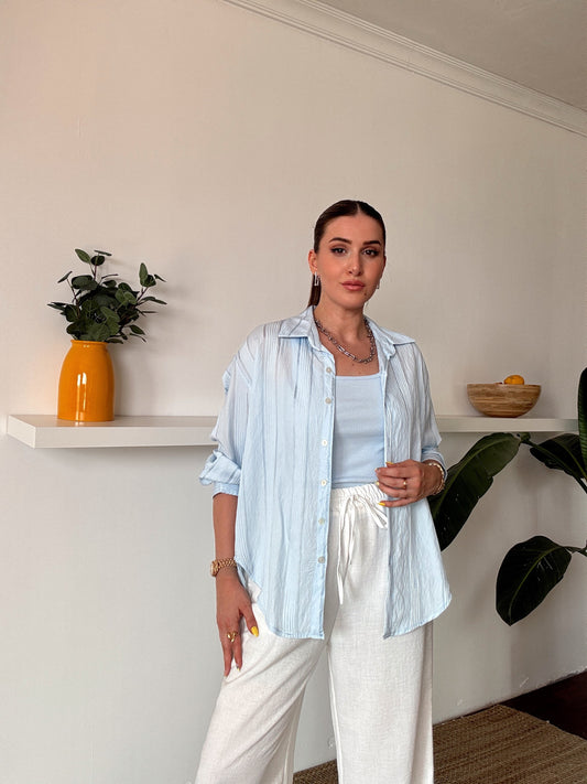 Crush çizgili atletli basic gömlek BEBE MAVİ