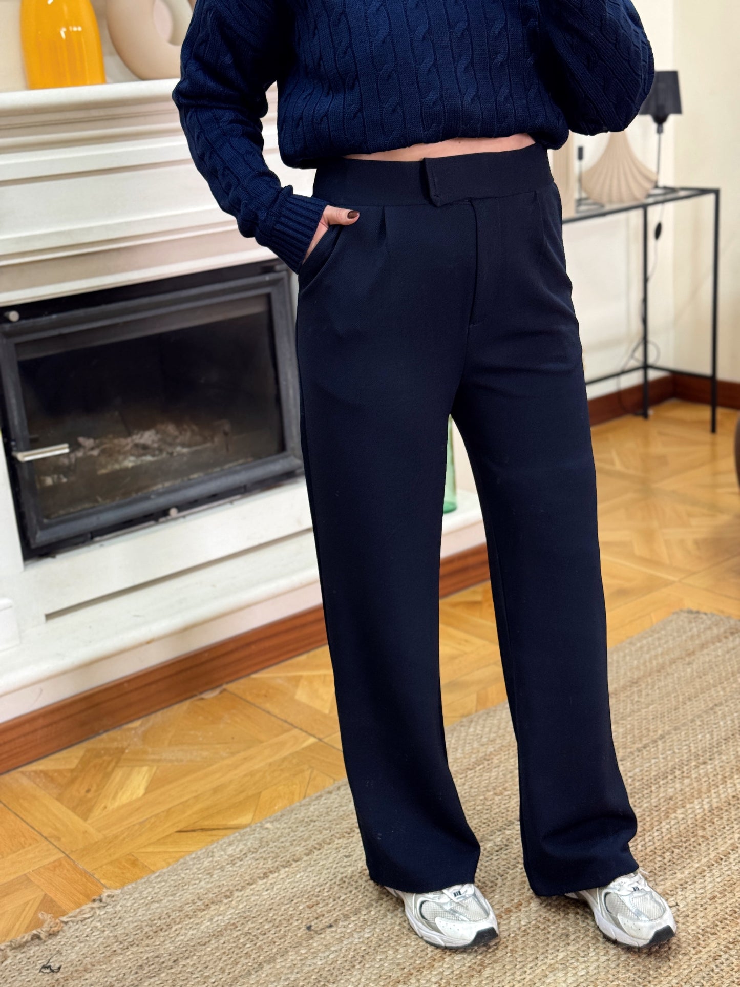 Krep kumaş cırtlı pantolon-LACİVERT