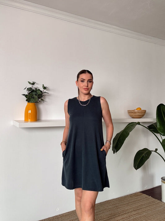 Basic Yıkamalı Elbise Füme