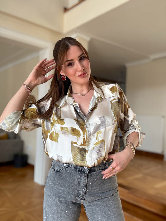 Kolu apoletli saten gömlek Yağ yeşili