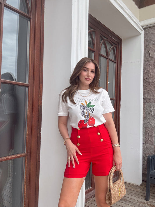KURDELE baskılı basic tişört BEYAZ