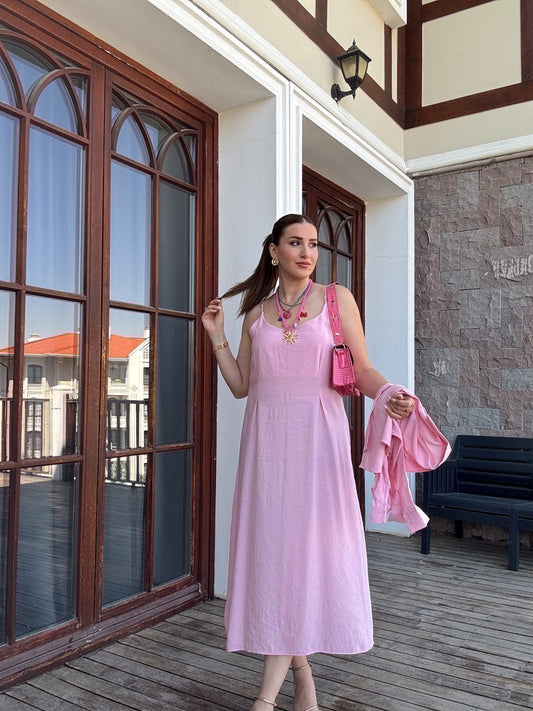 LİZBON gömlek elbiseli ikili takım PEMBE