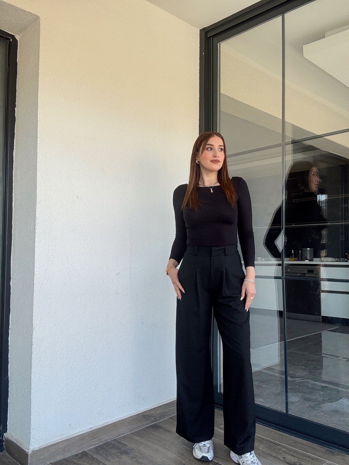 Çıtçıt detaylı palazzo pantolon-SİYAH