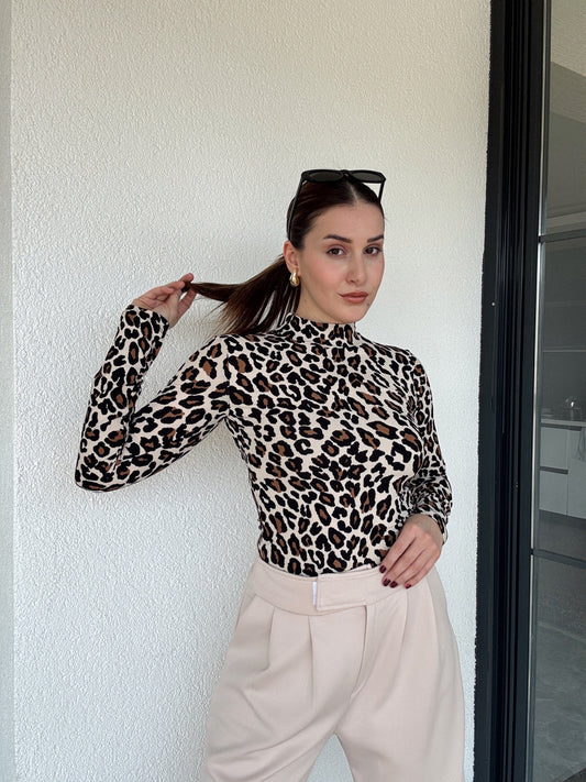 Büzgülü Balıkçı Yaka Ottoman Bluz - LEOPAR
