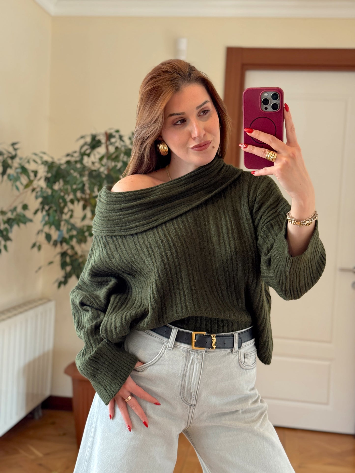 Degaje Yaka Bluz -HAKİ