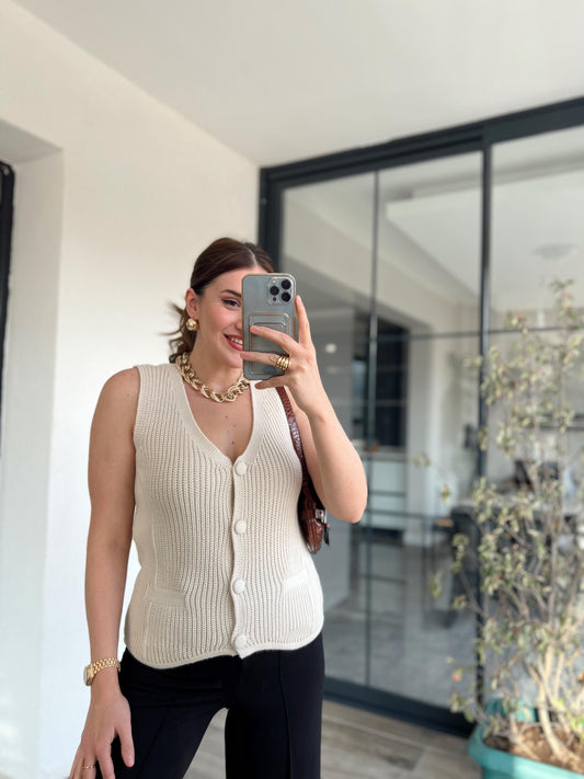 Düğmelİ Triko Yelek KLS4610 BEJ