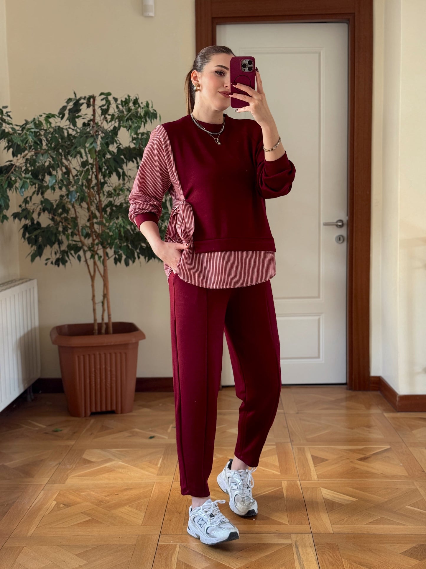 Terikoton garnili bağlamalı takım BORDO