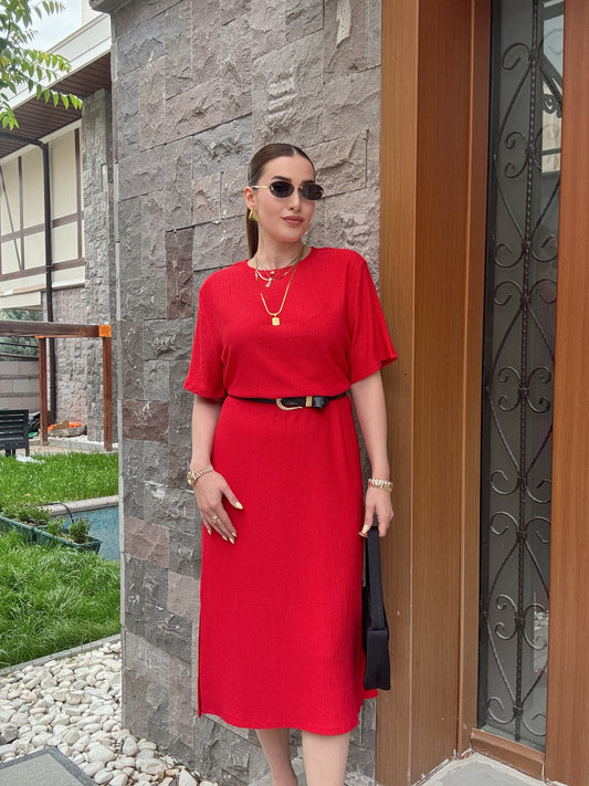 Oversize Salaş Elbise Kırmızı