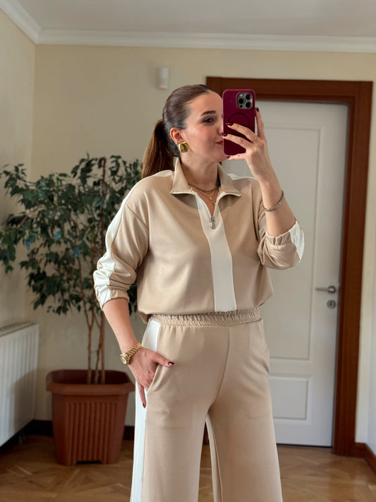 Yarım Fermuarlı Modal Takım Bej