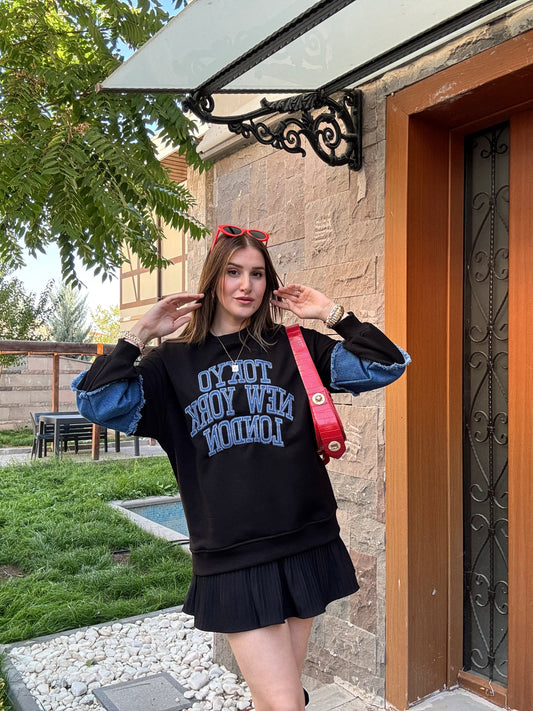 TOKYO Kot Garnili SweatShirt - SİYAH