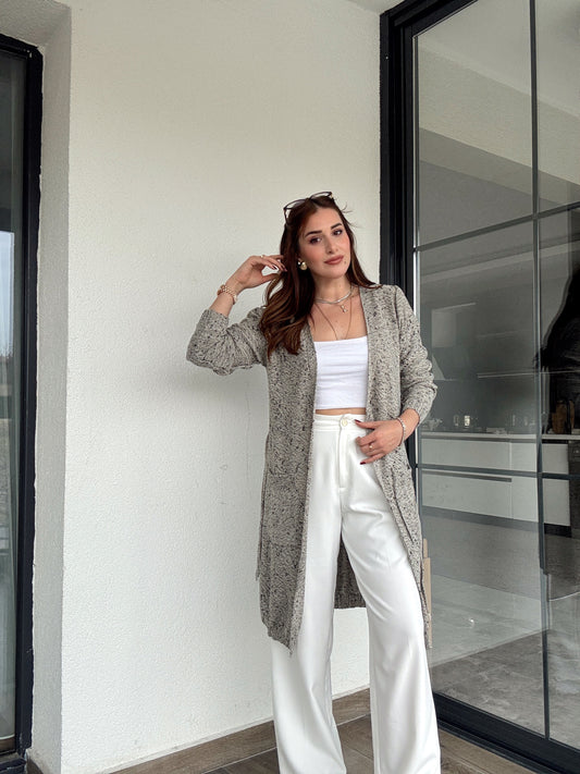 Bel kemer detaylı karışımlı ceket-TAŞ