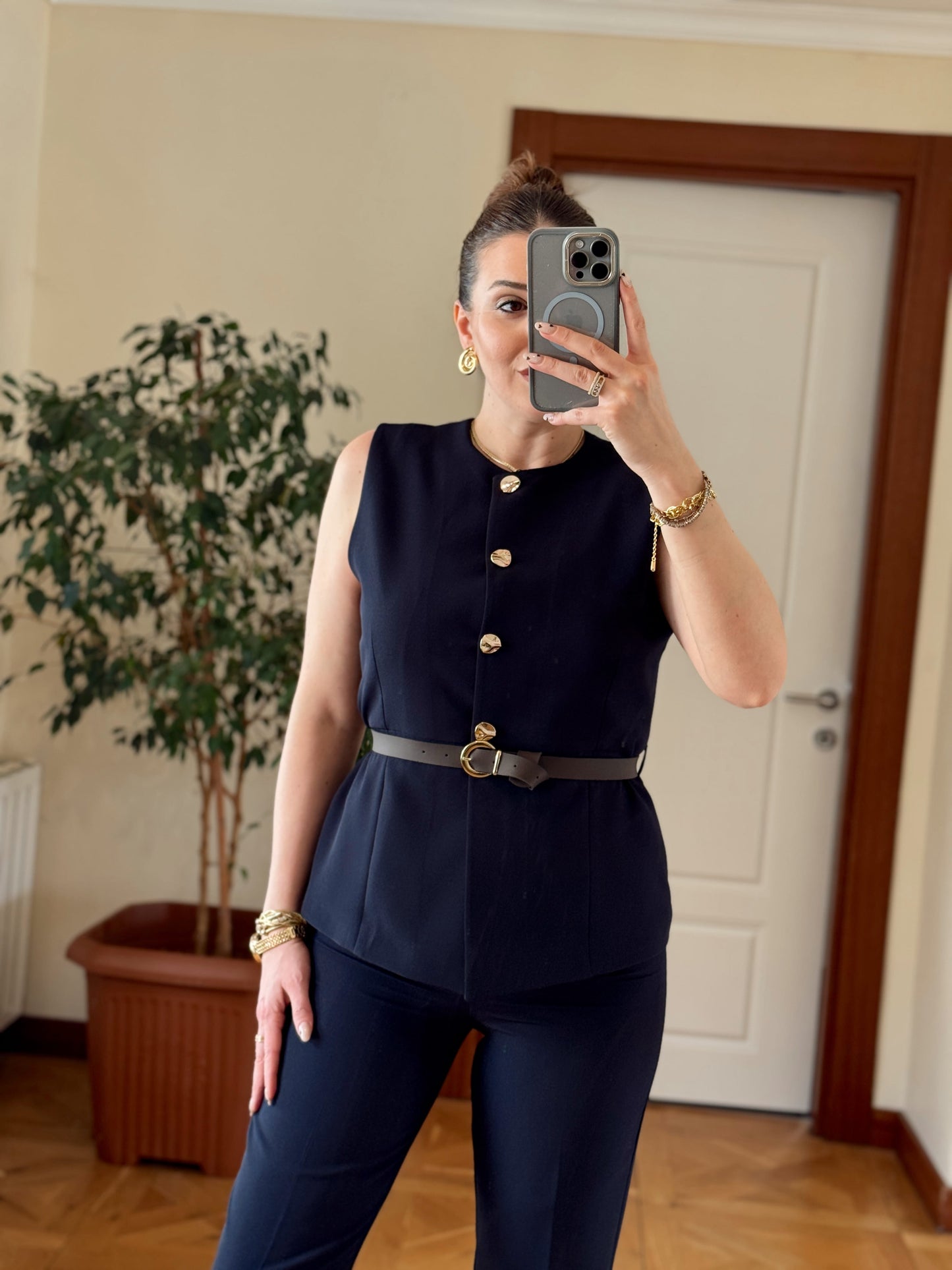 STELLA Kemerli Yelek-LACİVERT