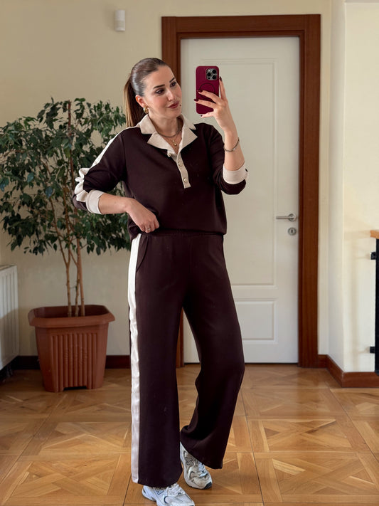 Denizci yaka modal takım KAHVERENGİ