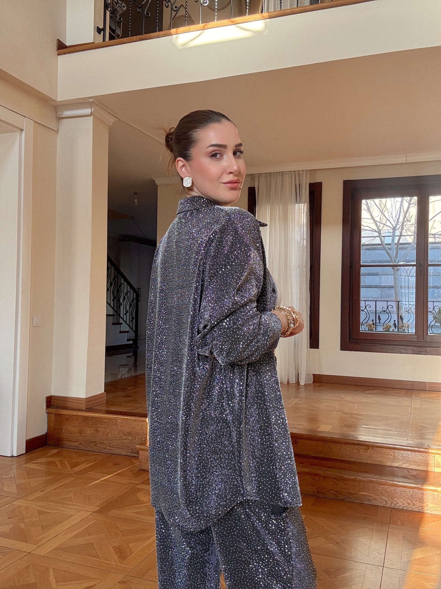 GÜMÜŞ simli taşlı takım-SİYAH