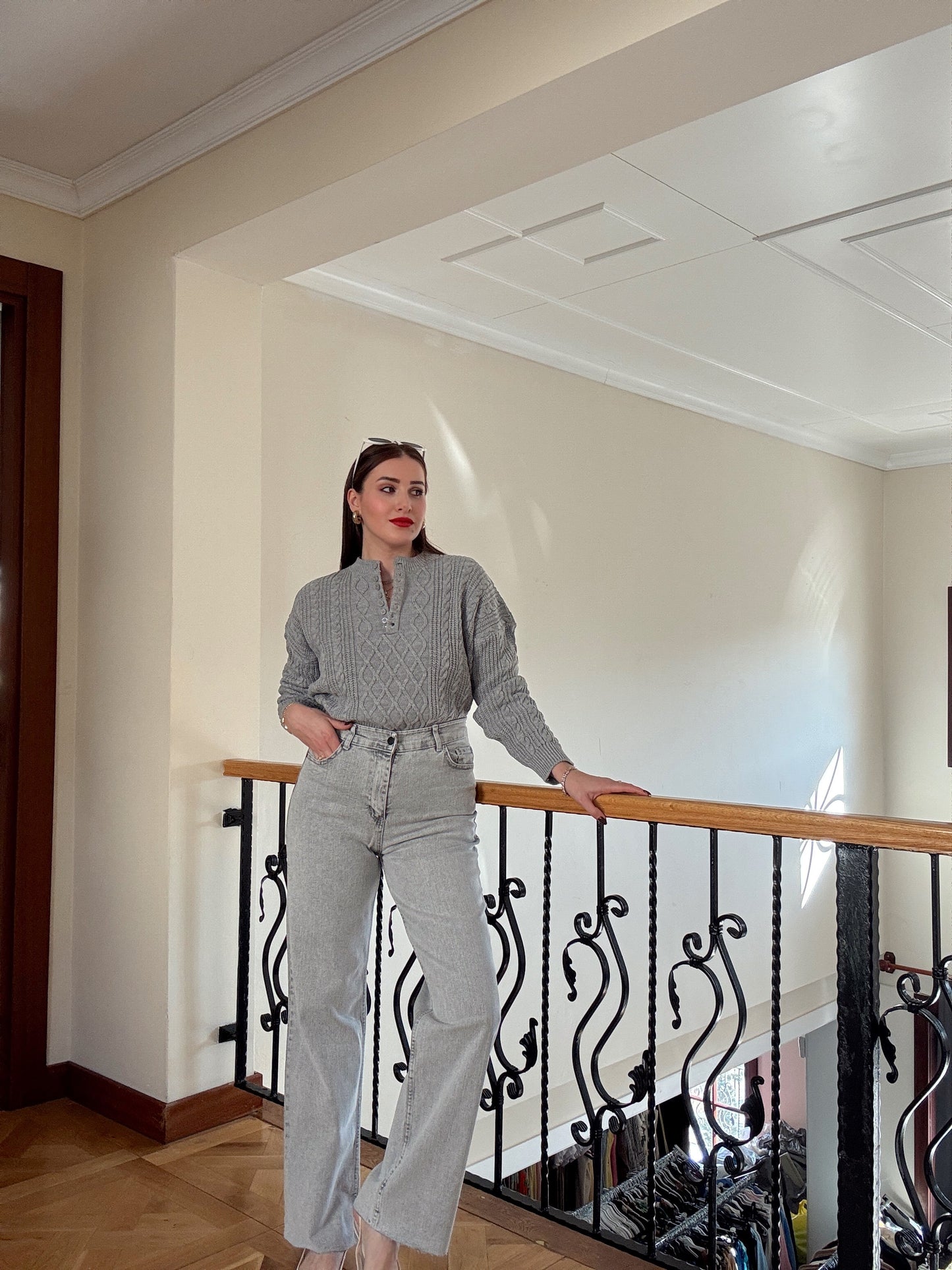 Palazzo kesik paça jean pantolon-GRİ