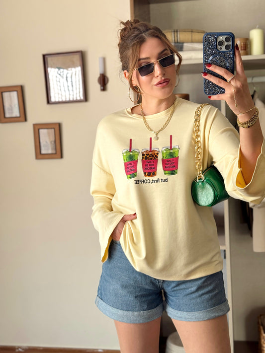 Leopar Coffe  Modal sweat Sarı