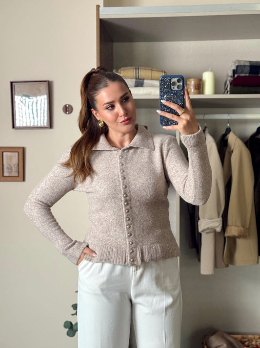 Polo yaka yumoş Pinterest hırka vizon