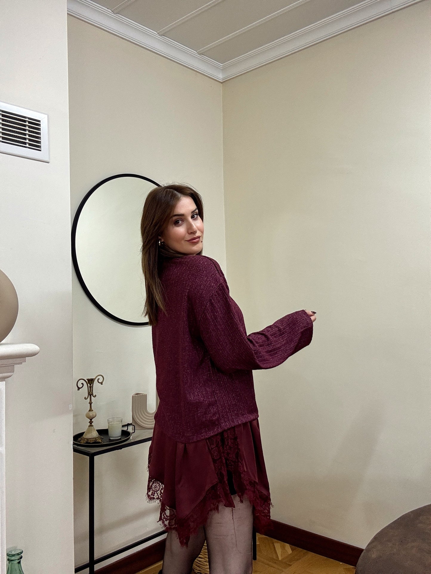 SANTRO eteği güpürlü fitilli kazak-BORDO