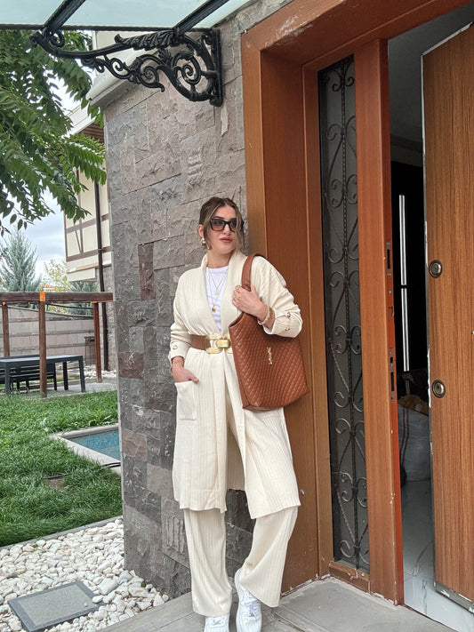 Kol Detay Hırkalı Takım - LATTE