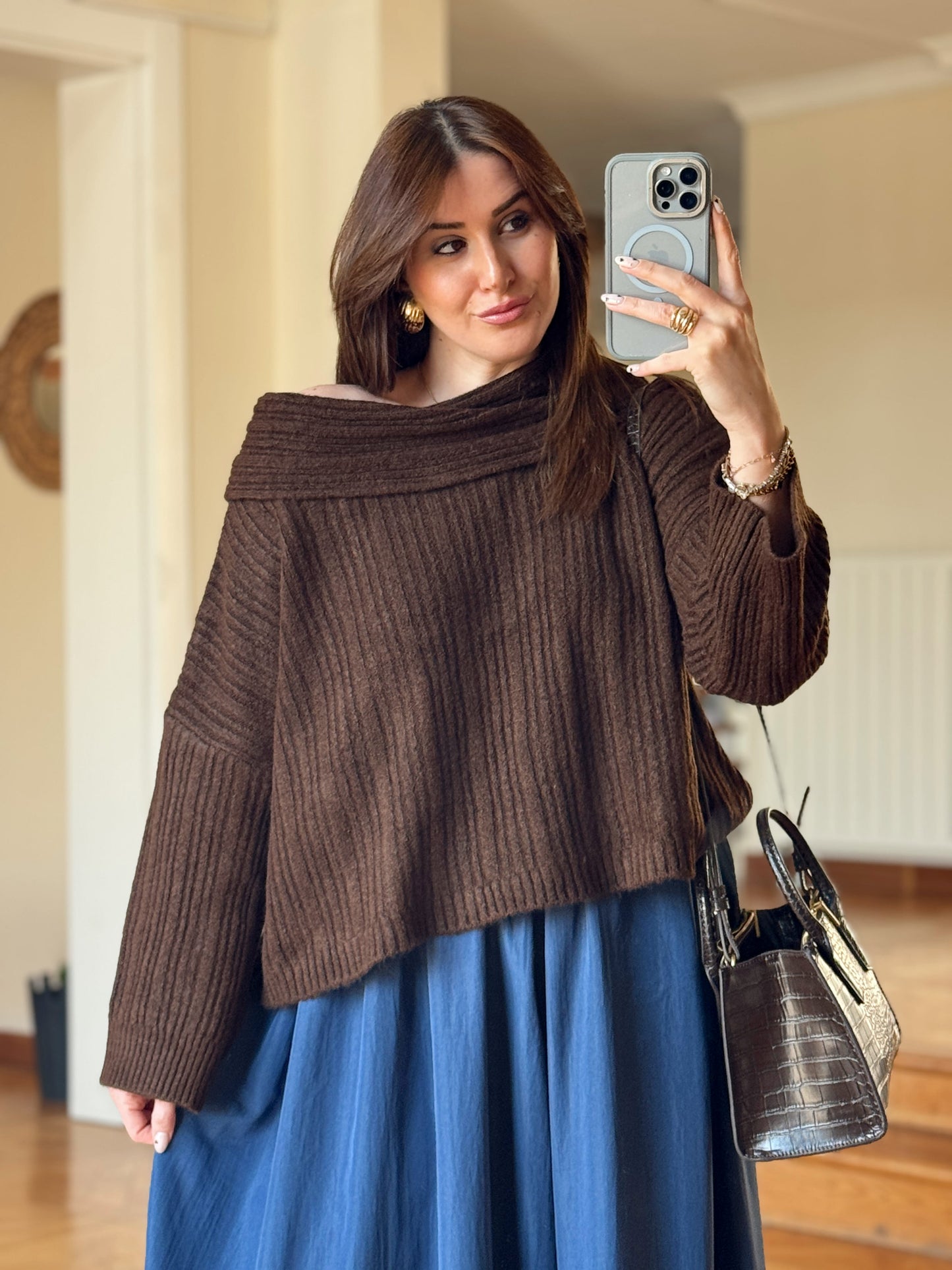 Degaje Yaka Bluz -KAHVERENGİ