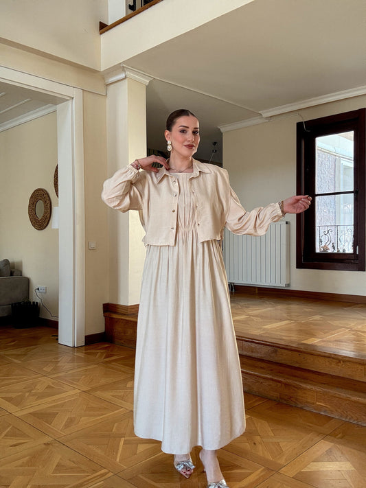 Bağlamalı iki parça tensel takım Bej