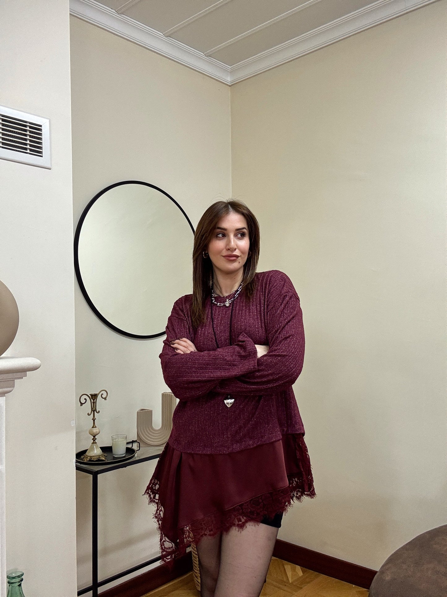 SANTRO eteği güpürlü fitilli kazak-BORDO