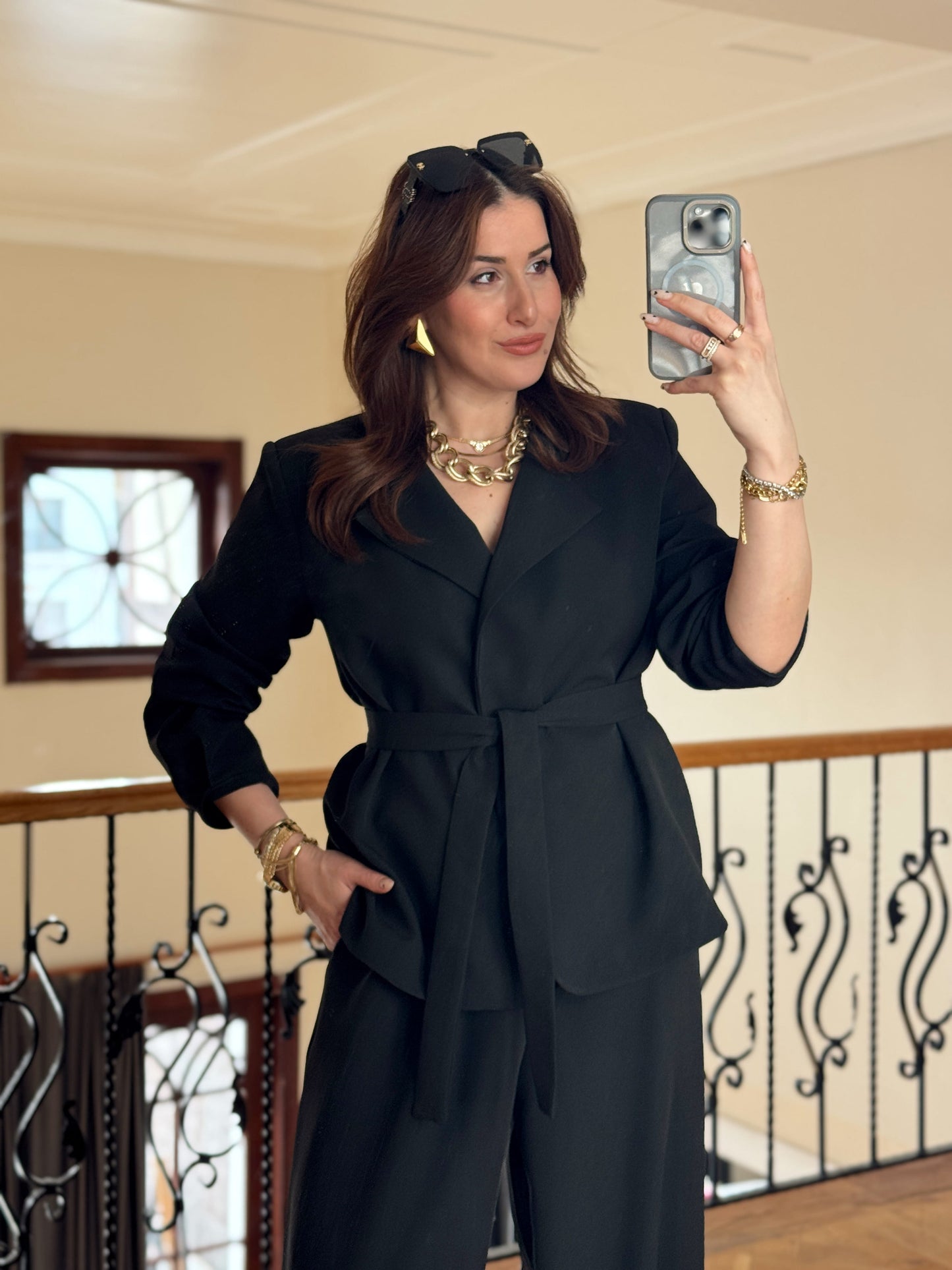 Ceket Kuşaklı Şalvar Takım-SİYAH