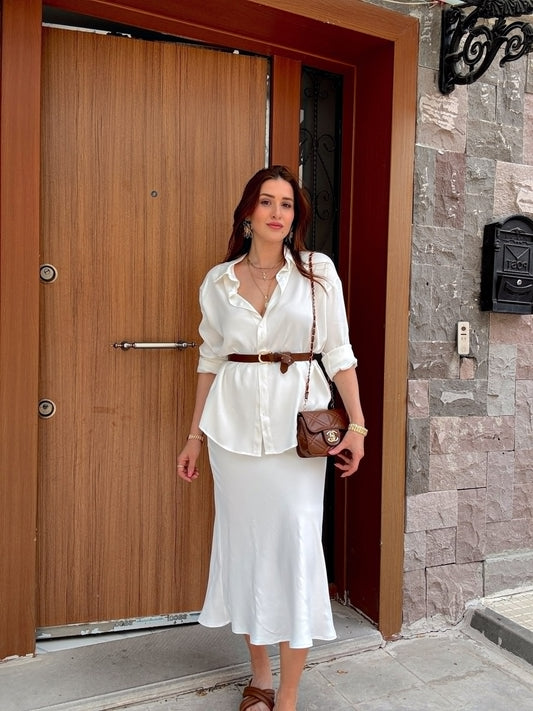 Merlin pamuk saten etek BEYAZ