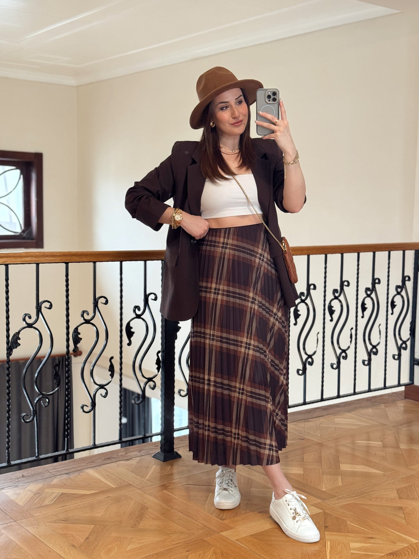 Pliseli Uzun Etek-KAHVERENGİ