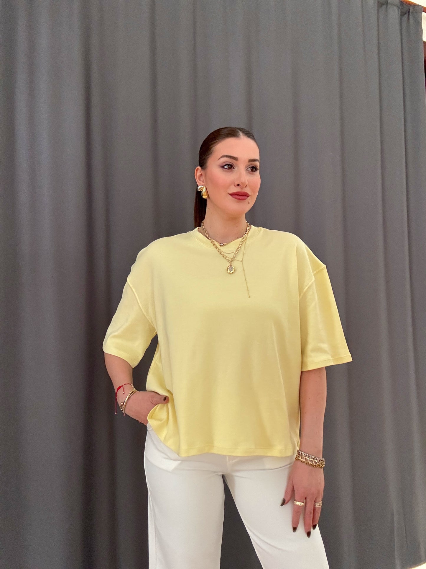 Oversize Basic Tişört Sarı