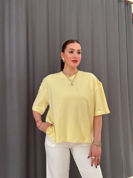 Oversize Basic Tişört Sarı