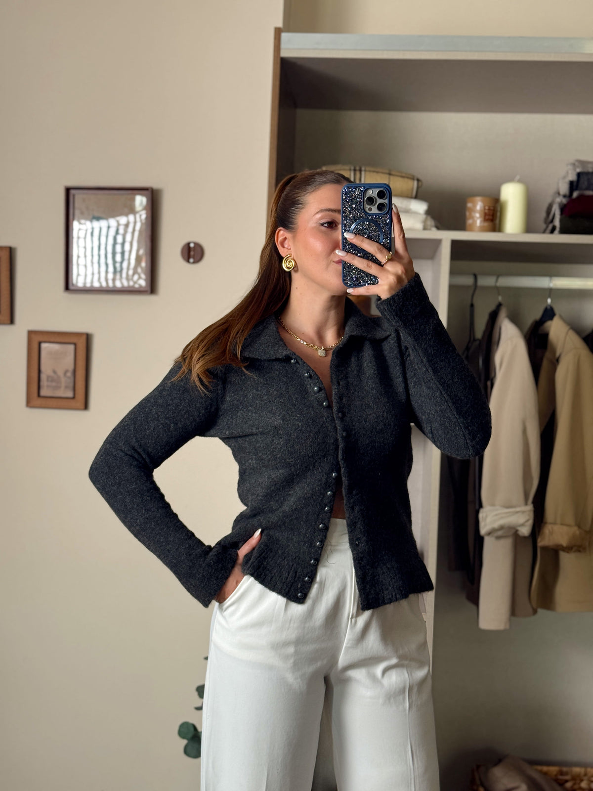 Polo yaka yumoş Pinterest hırka füme